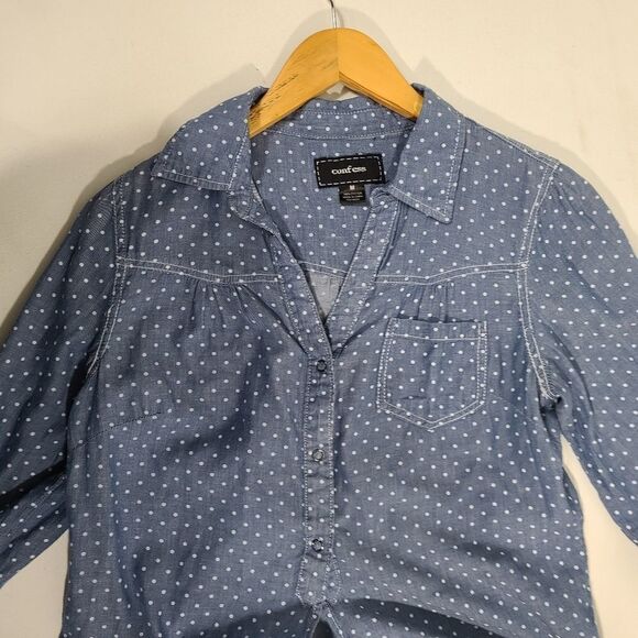 Confess Blue and White Polka Dot Button Up Shirt - Picture 13 of 15